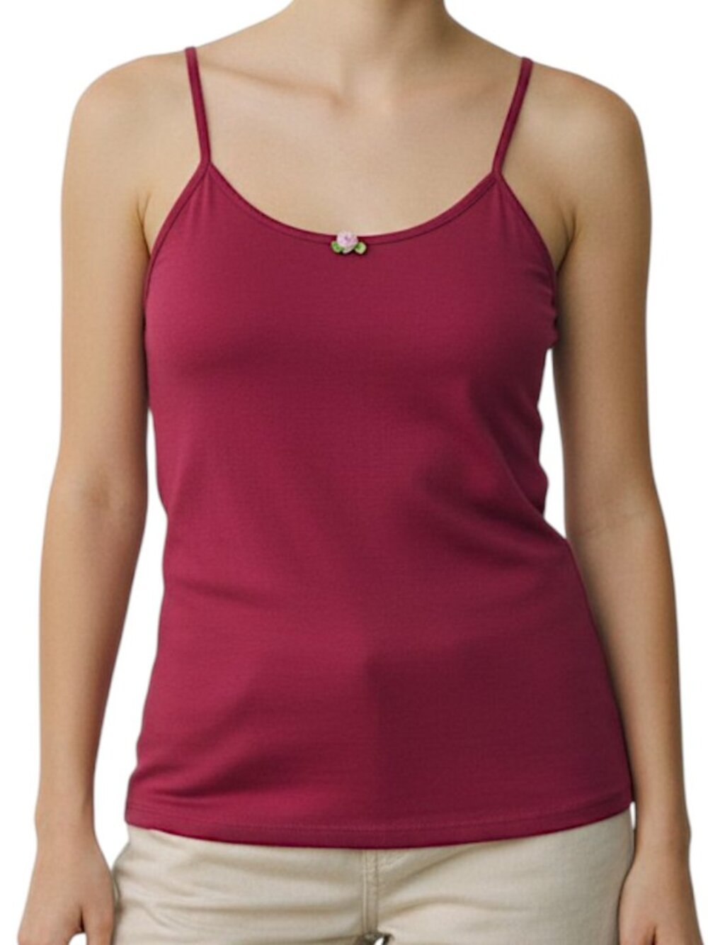 Women's Maroon Cami Tank with Pink Rose Accent Size S